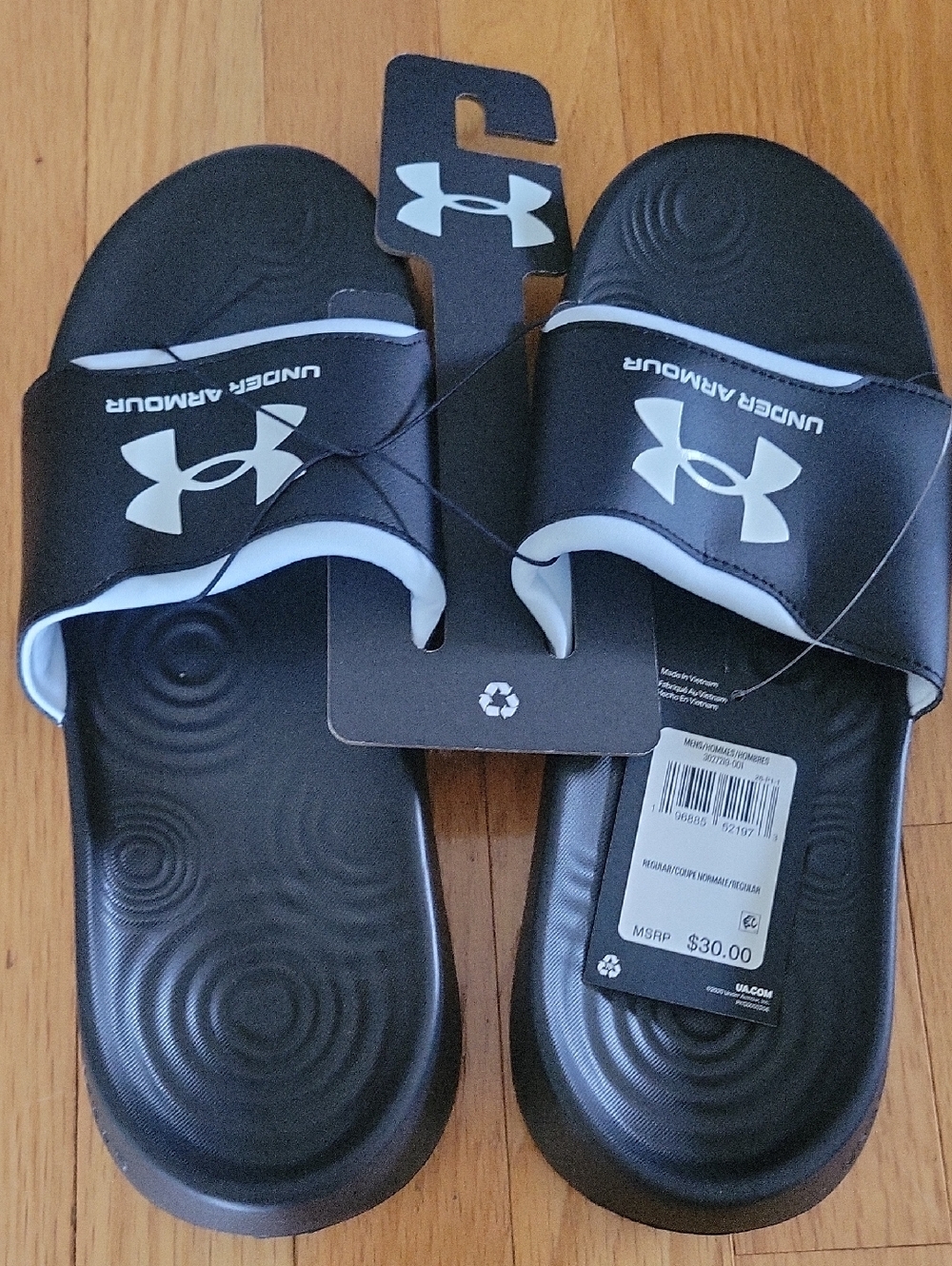 Under Armour Black and White Logo Slide Sandals